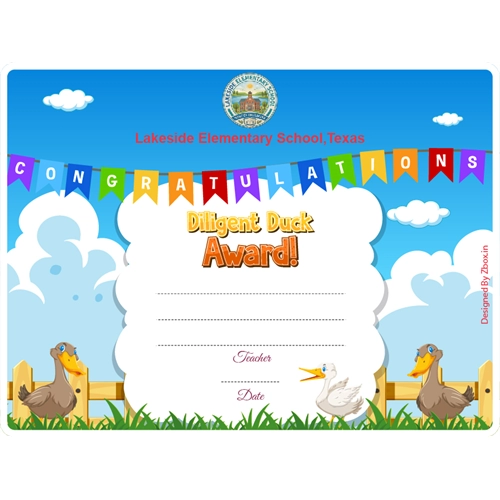 Diligent Duck Classroom Award Certificate